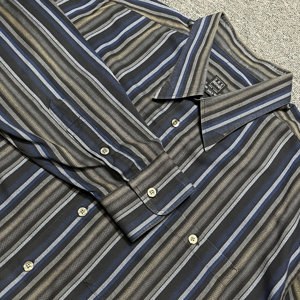 Ike Behar New York Striped Button Down Shirt Blue Brown‎ Gray XXL Tall